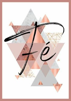 the word fe is written in black ink on a pink and white background with geometric shapes