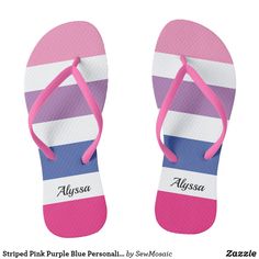 Personalized Flip Flops, Shoes Flip Flops, Styles For Kids, Violet Rose, Chic Sandals, Bleu Violet, Pink Purple Blue, Colorful Patterns, Stylish Sandals