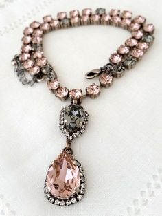 Blush gray necklace | blush pink gray crystal necklace by EldorTinaJewelry | http://etsy.me/1X3LGRQ Jewerly Necklace, Sparkly Necklace, Gray Necklace, Trendy Jewerly, Necklace Swarovski, Prom Jewelry, Pink Bling, Pink Bridal, Swarovski Necklace