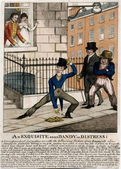 an illustration of three men dancing on the sidewalk in front of a fence and building