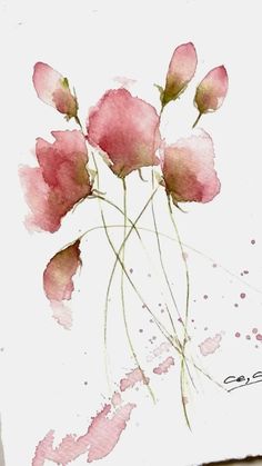 watercolor painting of pink flowers on white paper