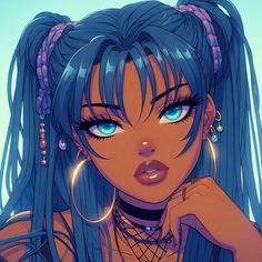 Blue Female Pfp, Blue Hair Character Design, Blue Hair Aesthetic, Art Core, Blue Haired Girl, Dark Blue Hair, Art Style Challenge, Dope Cartoon Art