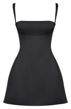 A rich satiny finish elevates this sleeveless mini topped with a quilted bodice. Exclusive retailer 31 1/2" length (size Medium) Square neck Lined 100% polyester Dry clean Imported Classy Mini Black Dress, Dresses For Casual Party, Beautiful Black Dresses Classy, High Quality Clothing Basics, Botmitsfa Dresses, House Of Cb Kara, A Line Square Neck Dress, Black Dress Mini Outfit, House Of Cb Black Mini Dress