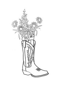 a drawing of a cowboy boot with flowers in it