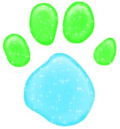 an animal's paw is shown with blue and green colors