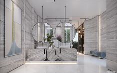 a modern bathroom with marble walls and flooring