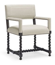 an upholstered chair with black legs