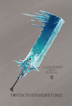 Ice Magic Fantasy Art, Dnd Greatsword, Magic Greatsword, Ice Concept Art, Fantasy Greatsword, Ice Elemental, Fantasy Blade, Ice Art, Magic Items