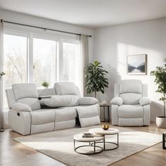 a living room with two recliners and a coffee table