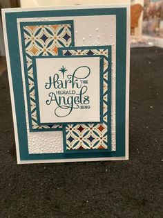 a handmade card with the words, happy angels and an ornate border on it