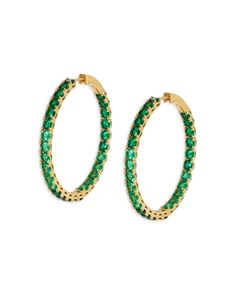 Nadri Green Cubic Zirconia Inside Out Medium Hoop Earrings Medium Hoop Earrings, Jewelry Pieces, Gold Earrings, Cubic Zirconia, Jewelry Watches, Inside Out, Jewelry Accessories, 18k Gold, Pick Up