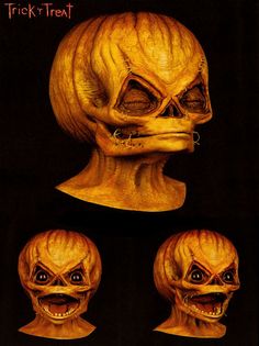 three different views of the face and head of an alien