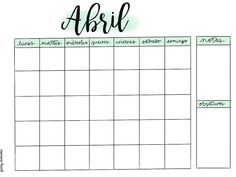 a blank calendar with the word abril written on it in cursive writing