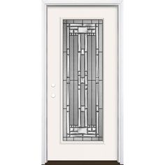 Masonite high-performance fiberglass doors feature distinct panel profiles that rival the detail of a real wood door but will not rust or dent. The intricate lines of the Naples glass add geometric beauty and visual interest to any entrance. When paired together, this captivating door and glass combination invite more light into the home while making an instant first impression. Masonite Naples 36-in x 80-in x 4-9/16-in Fiberglass Full Lite Right-Hand Inswing Arctic White Painted Prehung Front Door with Brickmould Insulating White Front Door, Window Glass Design, Fiberglass Exterior Doors, Craftsman Door, Stained Doors, Victorian Door, Fiberglass Door, Glass Insulators, Storm Door