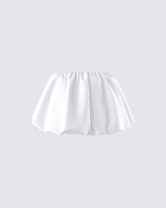 Make them feel like their floating on cloud nine when they see you in this white bubble mini skirt ☁️ Made from ripstop fabric and complete with side seam pockets and a fit & flare style, this subtle yet chic piece is the perfect closet essential for all of your cutesy moments 🤍 White Bubble Skirt, Technical Design, Fiesta Outfit, On Cloud Nine, Perfect Closet, White Mini Skirt, Black Off Shoulder, Baby Hair Clips, Bubble Skirt