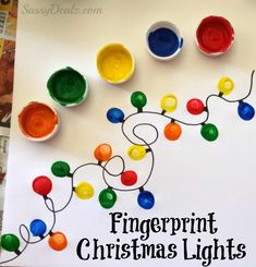 the fingerprint christmas lights are made with crayons and watercolors on paper