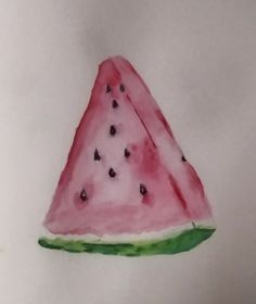 a watermelon slice is shown on a white paper with some black dots around it