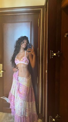 Boho Performance Outfits, Hot Pink And Black Aesthetic Outfits, Pink Hippy Aesthetic, Beautiful Flowy Dresses, Dress With Cover Up, Pink Mermaid Core Outfit, Outfit Inspo Hawaii, Beach Bday Outfit, Apolocypse Outfit