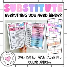 the subsittue everything you need binder is shown in pink and blue