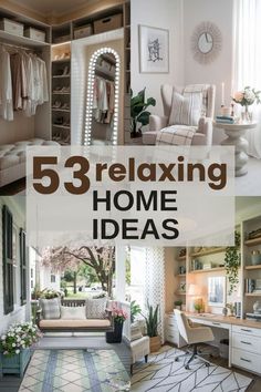 a collage of photos with the words 5 relaxing home ideas