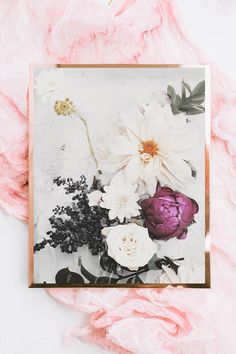 a card with white and purple flowers on it