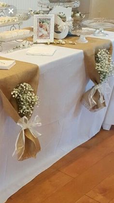 the table is set up for a wedding reception