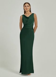 Emerald Green Maxi Backless Satin bridesmaid dresses EB30520 Emerson NZ Bridal a Emerald Green Bridesmaids Dress, Silk Emerald Green Dress, Satin Bridesmaid Dresses With Sleeves, Bridesmaid Dresses High Neck, Cowl Neckline Dress, Dark Green Bridesmaid Dresses, Hunter Green Bridesmaid Dress, Mermaid Bridesmaid Dress, Emerald Green Bridesmaid Dresses