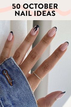 50 Ideas For Your October Nails! Ghost And Stars Nails, Structured Gel Manicure Halloween, Simple Halloween Design Nails, October Nail Designs Almond Shape, Uv Gel Nails Designs Fall, Gel Overlay Nails Design Fall, Chic October Nails, Tasteful Halloween Nails, Understated Halloween Nails