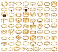 PRICES MAY VARY. 【73 Pcs Gold Rings】 You will get 73pcs gold rings in different style combinations, such as heart ring, snake ring, butterfly ring, twisted ring, pearl ring and so on. It will be a versatile accessory, suitable for all styles of matching clothes and all different occasions, making you look more charming. 【High Quality Material 】 All rings are made of high quality alloy material combined with electroplating process, smooth surface, bright colors, durable and non-fading, delicate t Rings Vintage Boho, Aesthetic Rings, Midi Ring Set, Heart Butterfly, Stackable Ring Sets, Nail Ring, Gold Plated Bangles, Chunky Rings, Knuckle Rings