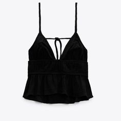 Brand New With Tags Zara Bra Top, Chic Cotton Tops For Date Night, Zara Black Tops For Day Out, Trendy Zara Top For Date Night, Zara Black Tops For Spring, Zara Black Top For Spring, Flowy Tops Summer, Single Clothes, Tie Shirt