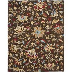 a brown rug with colorful flowers on it