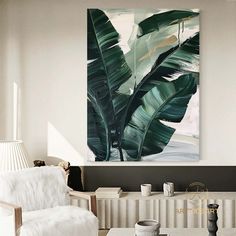 Modern Banana Leaf Canvas Oil Painting Paintings Living Room, Apartment Painting, Artwork Landscape, Plants Art, Seashell Painting, Canvas Oil Painting, Custom Frames, Living Room Wall Decor, Botanical Painting