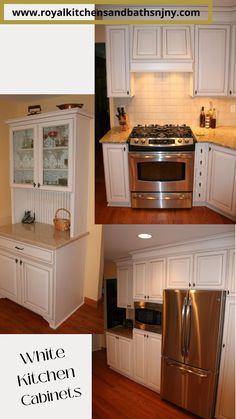 white kitchen cabinets with stainless steel appliances