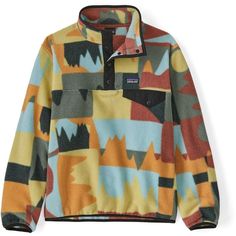 Patagonia Lightweight Synchilla Snap-T Pullover - Kids' | evo Multicolor Tops For Outdoor Fall Season, Multicolor Winter Tops For Outdoor, Patagonia Blue Tops For Outdoor Activities, Mountain Sweater, Patagonia Kids, Patagonia Fleece, Pullover Fleece, Stand Up Collar, Favorite Sweater