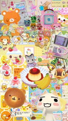 an assortment of stickers with various animals and food items on the top of them