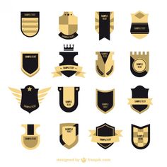 various shields and badges with ribbons