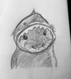 a drawing of an animal with a hoodie on it's head and eyes