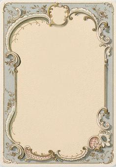 a white and blue frame with an ornate design on the bottom, and gold trimmings