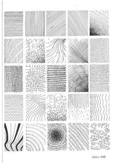 a black and white drawing of many different lines in various shapes, sizes and colors