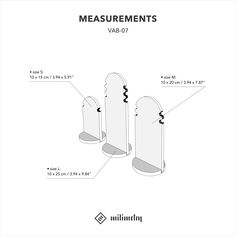 three different sizes and shapes of the measurements for an object with numbers on it