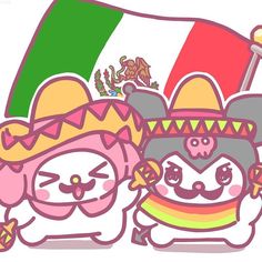 two cartoon characters with mexican flags in the background