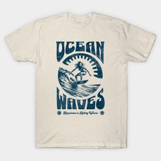 Ride the waves in style! Unique designs that capture the spirit of surfing culture. Perfect for beach lovers and wave rider -- Choose from our vast selection of Crewneck and V-Neck T-Shirts to match with your favorite design to make the perfect graphic T-Shirt. Pick your favorite: Classic, Boxy, Tri-Blend, V-Neck, or Premium. Customize your color! For men and women. Surf Tees Graphics, Ocean Themed Shirts, Ocean Tshirt Design, Summer Camp Merch, Beach Graphic Tee, T-shirt Designs, Surf Merch, Beachy Shirts, Surf Shop Shirts