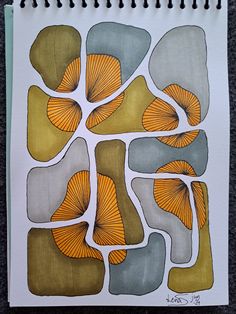 a drawing with orange and grey shapes on it