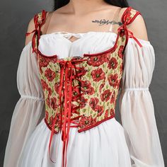 Looking to add a touch of glamour to your cottagecore style? look no further than the tie up floral bandage cottagecore corset! this stunning corset is the perfect way to elevate your wardrobe and add some feminine charm to your look. the corset features a beautiful floral pattern and a stylish tie-up detail, creating a timeless and elegant piece that will never go out of style. the fit of the corset is designed to cinch in your waist and accentuate your curves, making it the perfect choice for Womens Sequin Dresses, Womens Corset Tops, Red Corset Top, Lace Bustier Top, Corsets Vintage, Cottagecore Clothes, Festival Crop Tops, Floral Corset, Vintage Corset