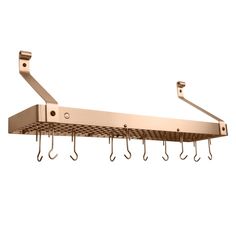 a pot rack with hooks hanging from it