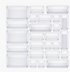 clear plastic drawer dividers and trays on white background