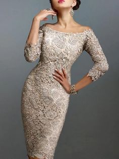 Sheath / Column Elegant Holiday Cocktail Party Dress Off Shoulder 3/4 Length Sleeve Knee Length Lace with Lace 2021 Elegant Formal Gown With 3/4 Sleeves, Elegant Gown With 3/4 Sleeves For Formal Occasions, Fitted Lace Long Sleeve Mother Of The Bride Dress, Fitted Long Sleeve Lace Mother Of The Bride Dress, Elegant Fitted Gown With 3/4 Sleeves, Mother Of The Bride Half Sleeve Dresses For Spring, Elegant Holiday Dress For Mother Of The Bride, Elegant Lace Dress With 3/4 Sleeves, Fitted Evening Gown With 3/4 Sleeves