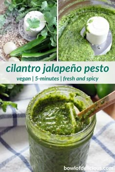 the recipe for cilantro jalapeno pesto in a jar