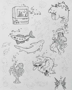 a drawing of different types of sea animals