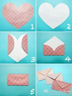 step by step instructions on how to make an origami heart with envelopes